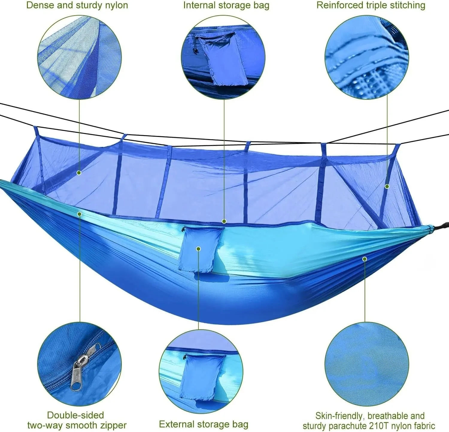 Hammock with Mosquito Net Lightweight Jungle Hammock for Trekking, Backpacking, Nylon Travel Hammock with Mosquito for Travel, Garden, Hiking, Survival (Color : G)