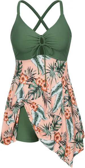 Hanna Nikole Women Plus Size One Piece Swimsuit Cut Out Adjustable Bathing Suit Tummy Control Swim Dress Swimwear with Shorts