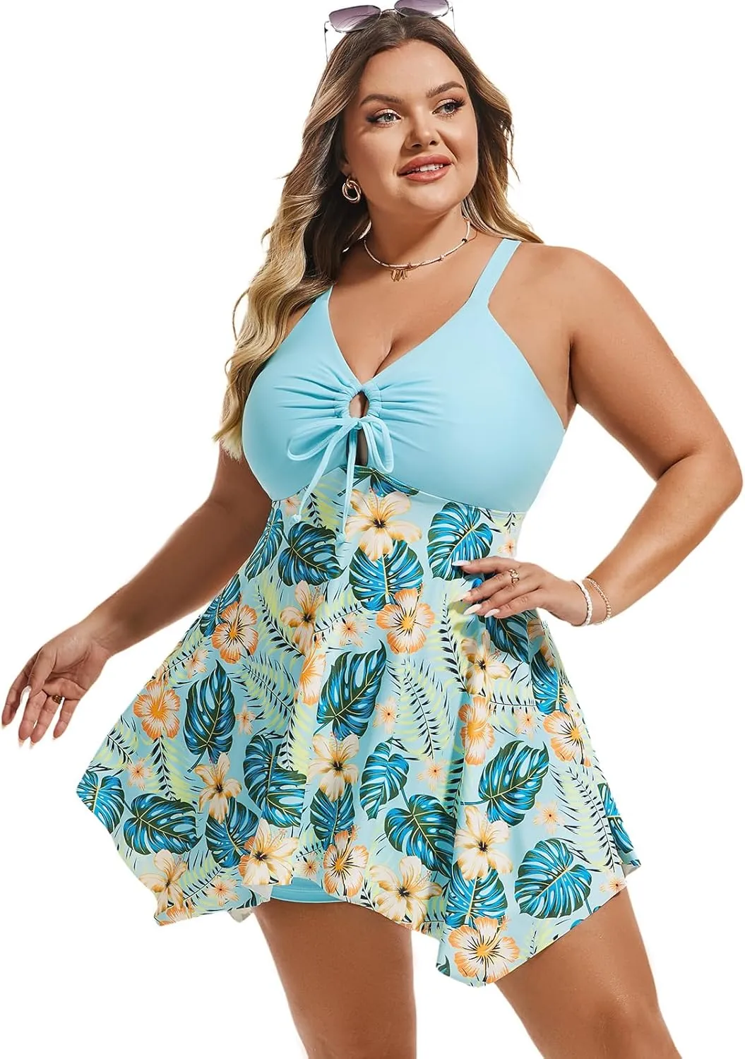 Hanna Nikole Women Plus Size One Piece Swimsuit Cut Out Adjustable Bathing Suit Tummy Control Swim Dress Swimwear with Shorts