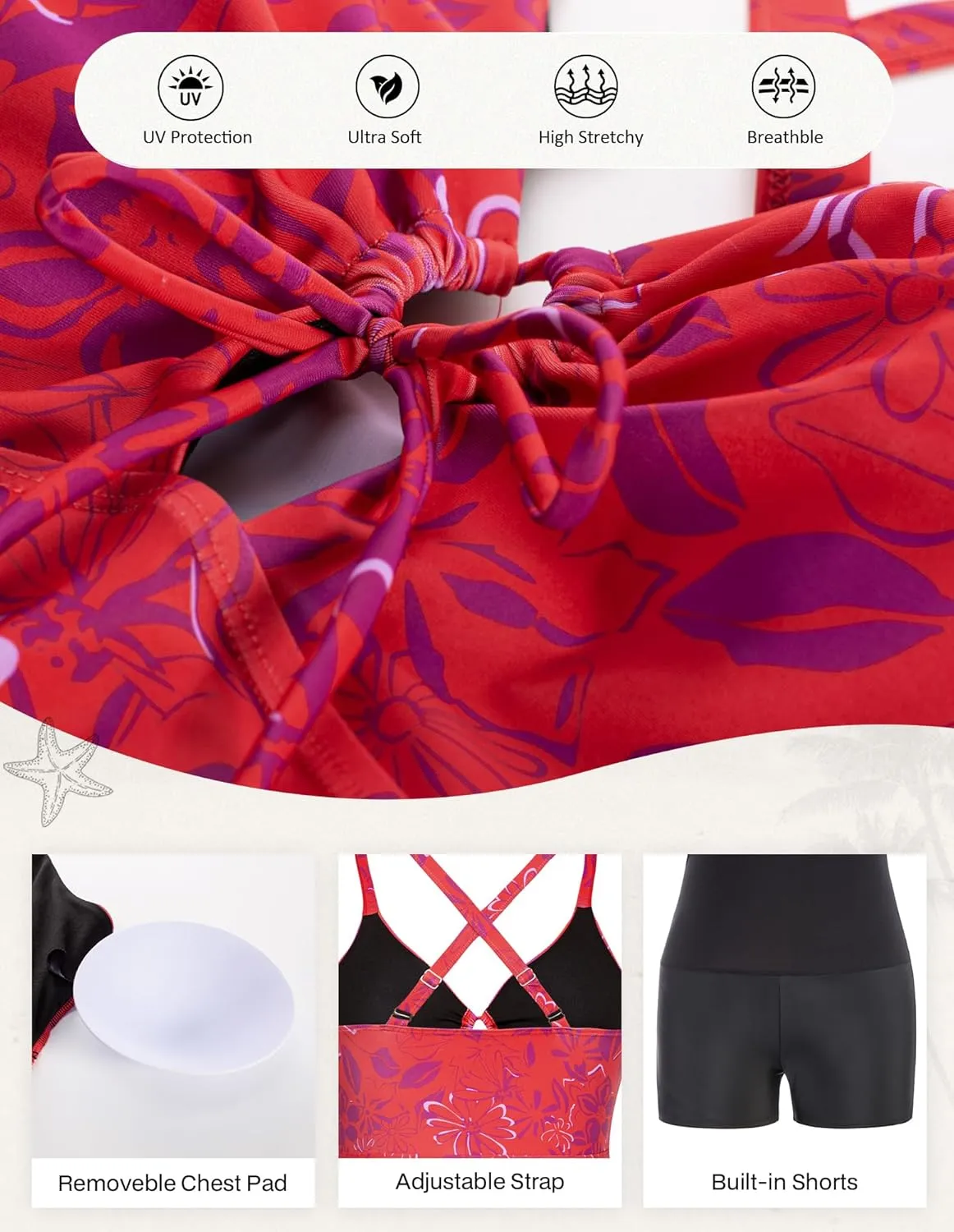 Hanna Nikole Women Plus Size One Piece Swimsuit Cut Out Adjustable Bathing Suit Tummy Control Swim Dress Swimwear with Shorts