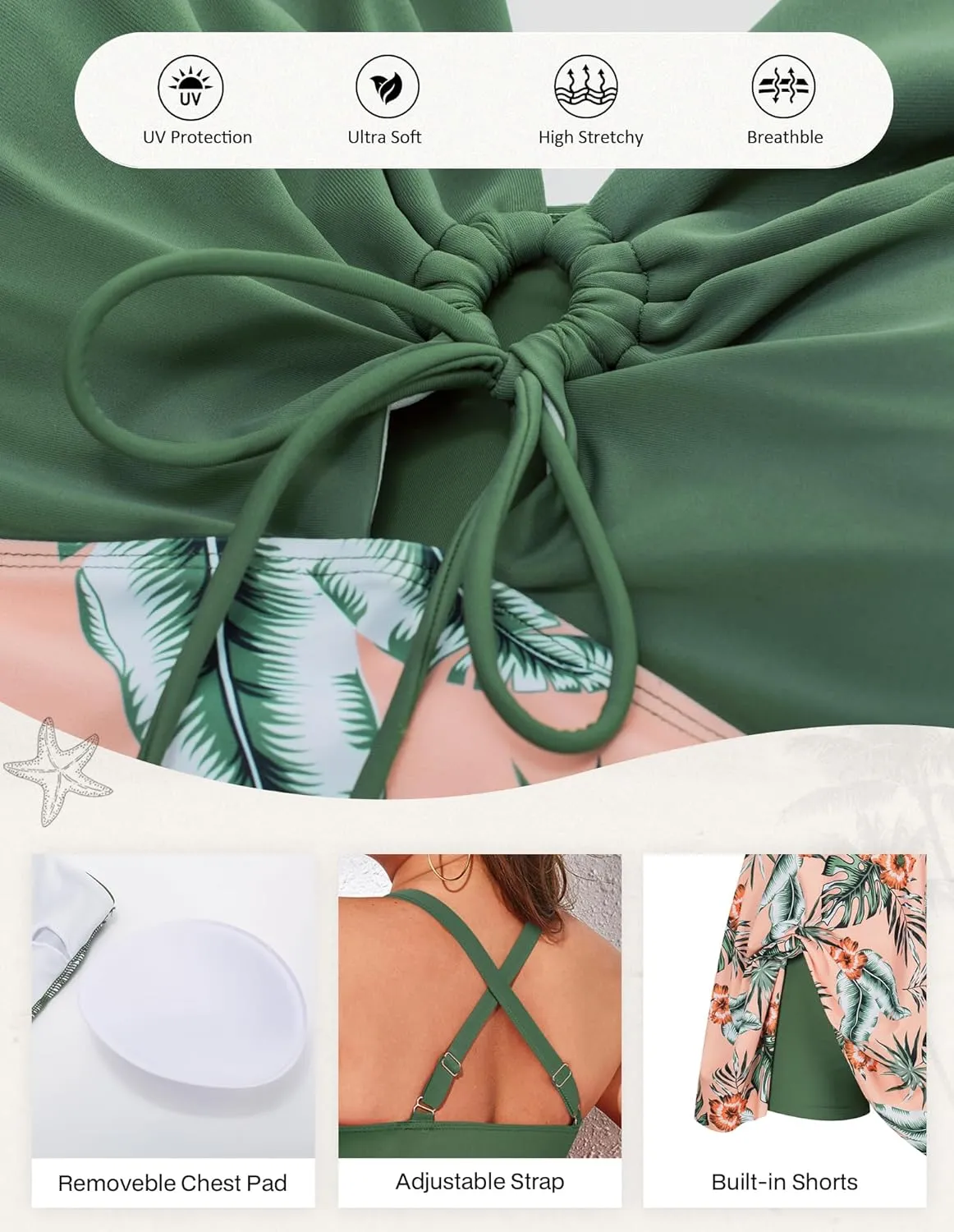 Hanna Nikole Women Plus Size One Piece Swimsuit Cut Out Adjustable Bathing Suit Tummy Control Swim Dress Swimwear with Shorts