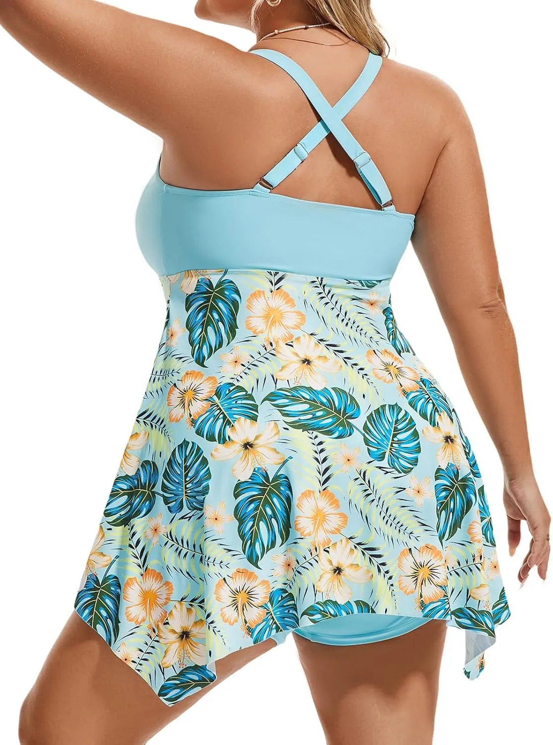 Hanna Nikole Women Plus Size One Piece Swimsuit Cut Out Adjustable Bathing Suit Tummy Control Swim Dress Swimwear with Shorts