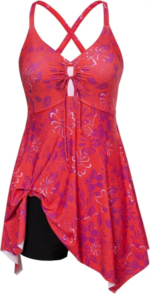 Hanna Nikole Women Plus Size One Piece Swimsuit Cut Out Adjustable Bathing Suit Tummy Control Swim Dress Swimwear with Shorts