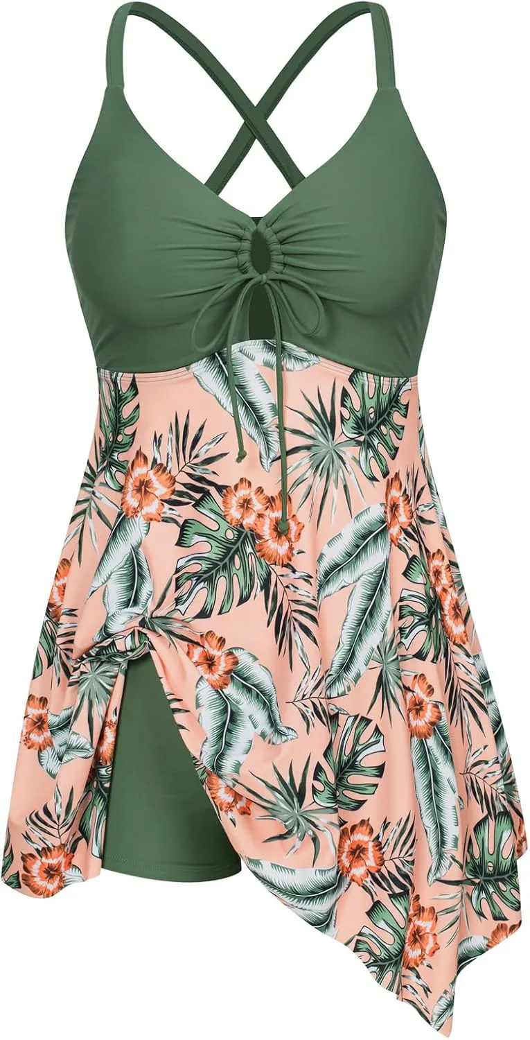 Hanna Nikole Women Plus Size One Piece Swimsuit Cut Out Adjustable Bathing Suit Tummy Control Swim Dress Swimwear with Shorts