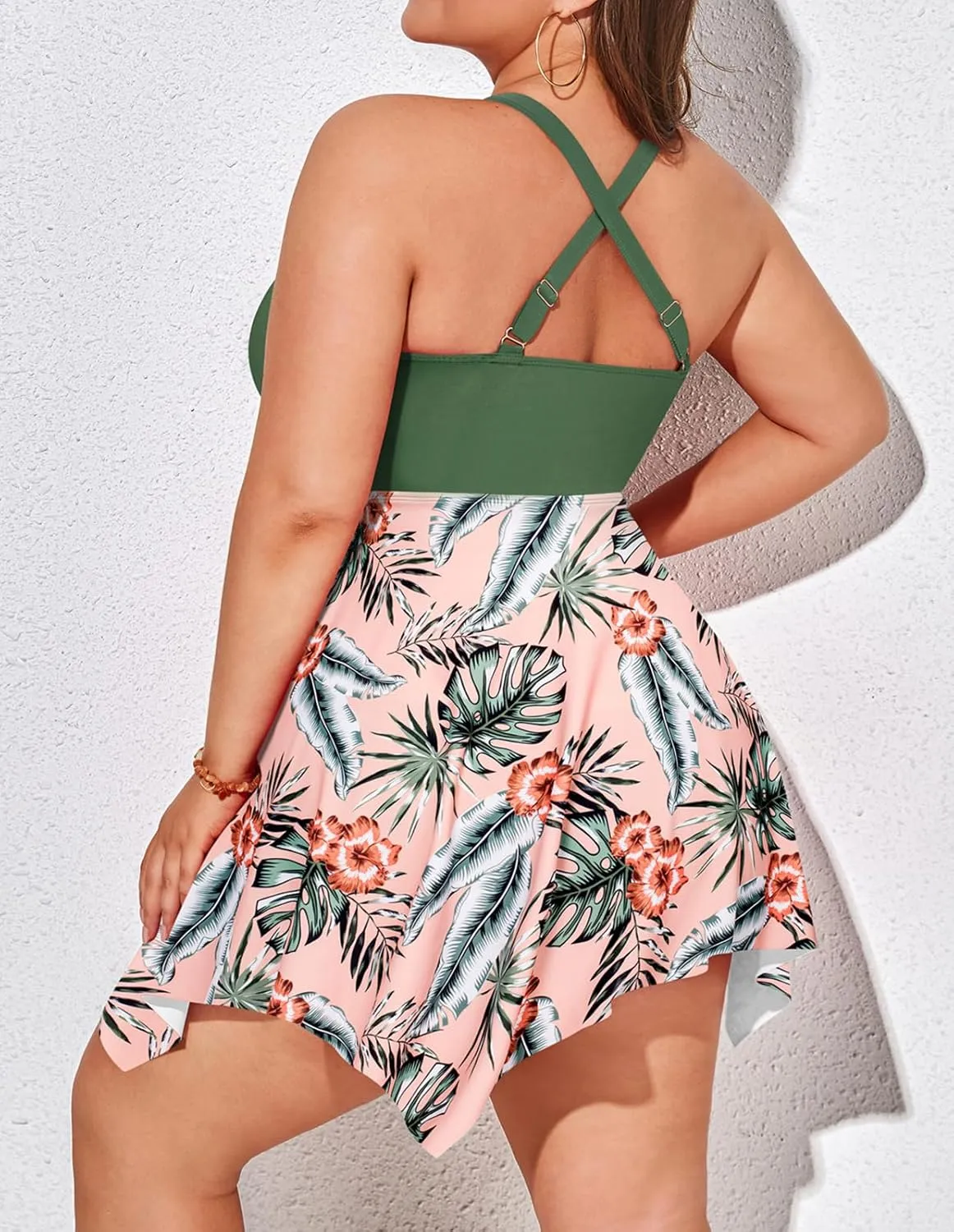Hanna Nikole Women Plus Size One Piece Swimsuit Cut Out Adjustable Bathing Suit Tummy Control Swim Dress Swimwear with Shorts