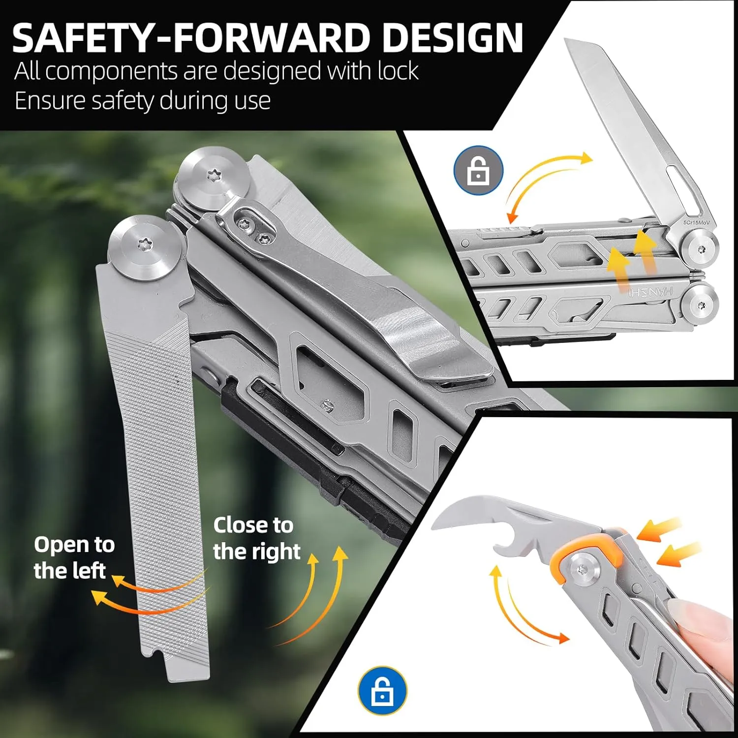 HANSHI Multitool Pliers, 22-in-1 YG10 Tungsten Steel Multi Tool with Scissors,Replaceable Wire Cutters, Flint, Window Breaker, Back Clip,Ideal for Camping, Survival and Gift (Sliver)