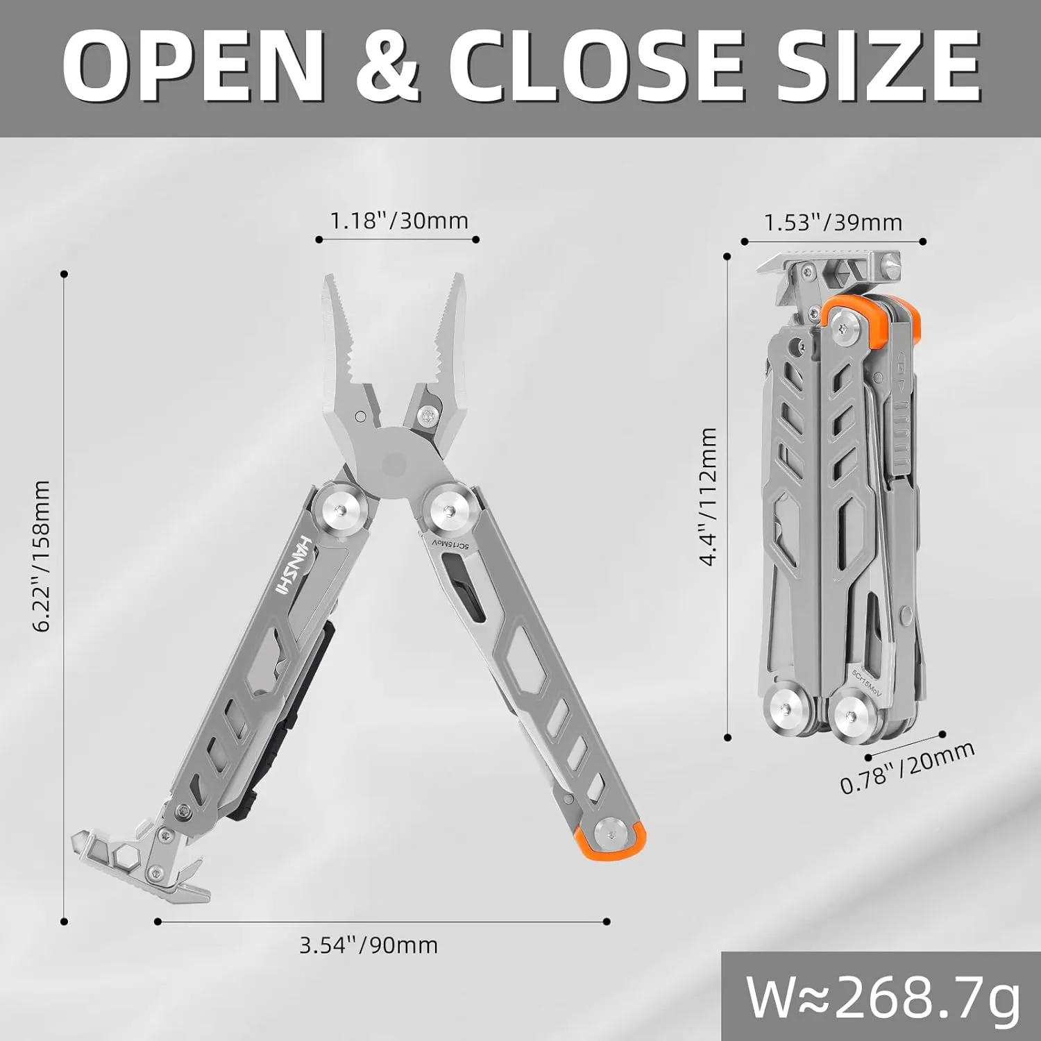 HANSHI Multitool Pliers, 22-in-1 YG10 Tungsten Steel Multi Tool with Scissors,Replaceable Wire Cutters, Flint, Window Breaker, Back Clip,Ideal for Camping, Survival and Gift (Sliver)