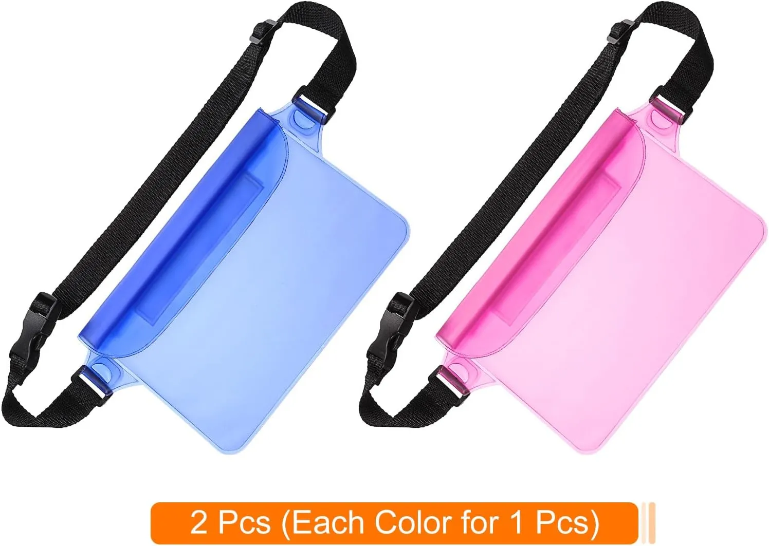 HARFINGTON 2pcs Waterproof Pouch Waterproof Fanny Pack Floating Waterproof Bag with Adjustable Waist Strap for Travel Beach Swimming Kayaking Boating Pool Accessories, Clear Blue Clear Pink