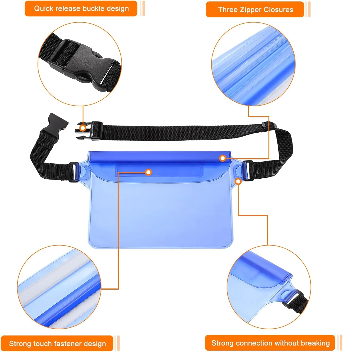 HARFINGTON 2pcs Waterproof Pouch Waterproof Fanny Pack Floating Waterproof Bag with Adjustable Waist Strap for Travel Beach Swimming Kayaking Boating Pool Accessories, Clear Blue Clear Pink