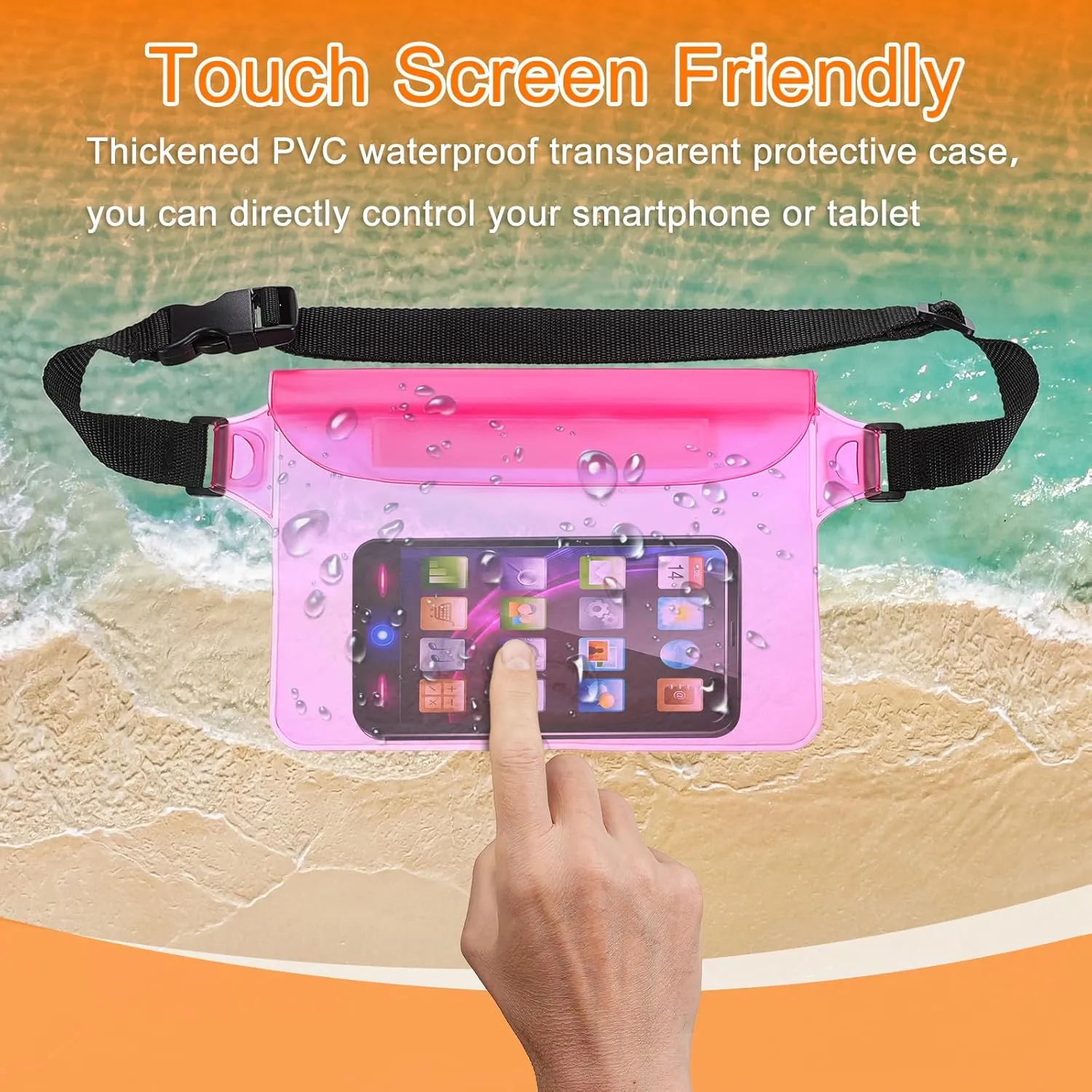 HARFINGTON 2pcs Waterproof Pouch Waterproof Fanny Pack Floating Waterproof Bag with Adjustable Waist Strap for Travel Beach Swimming Kayaking Boating Pool Accessories, Clear Blue Clear Pink