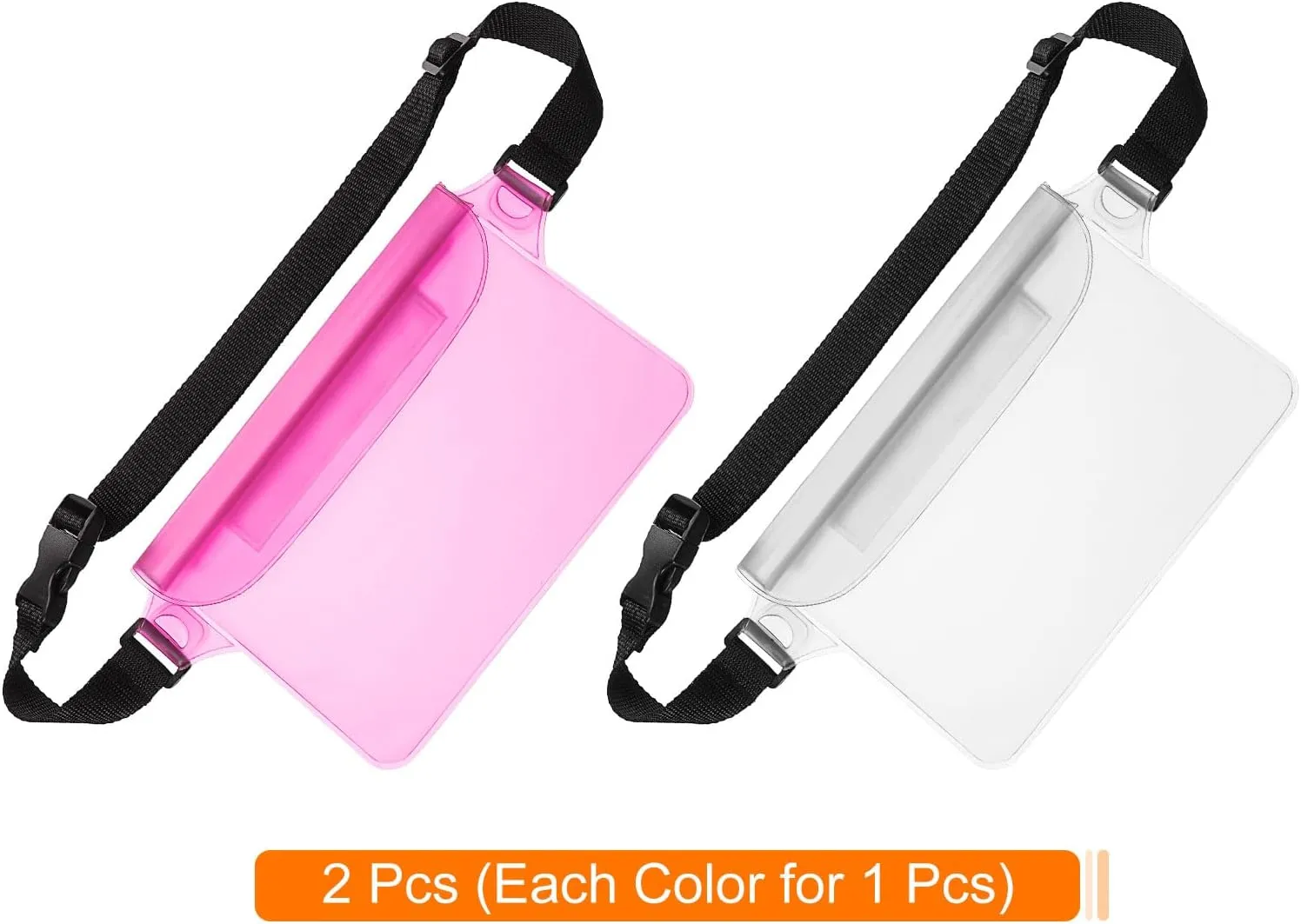 HARFINGTON 2pcs Waterproof Pouch Waterproof Fanny Pack Floating Waterproof Bag with Adjustable Waist Strap for Travel Beach Swimming Kayaking Boating Pool Accessories, Clear White Clear Pink