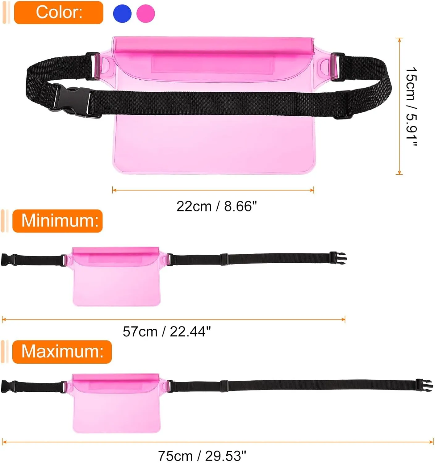 HARFINGTON 2pcs Waterproof Pouch Waterproof Fanny Pack Floating Waterproof Bag with Adjustable Waist Strap for Travel Beach Swimming Kayaking Boating Pool Accessories, Clear White Clear Pink