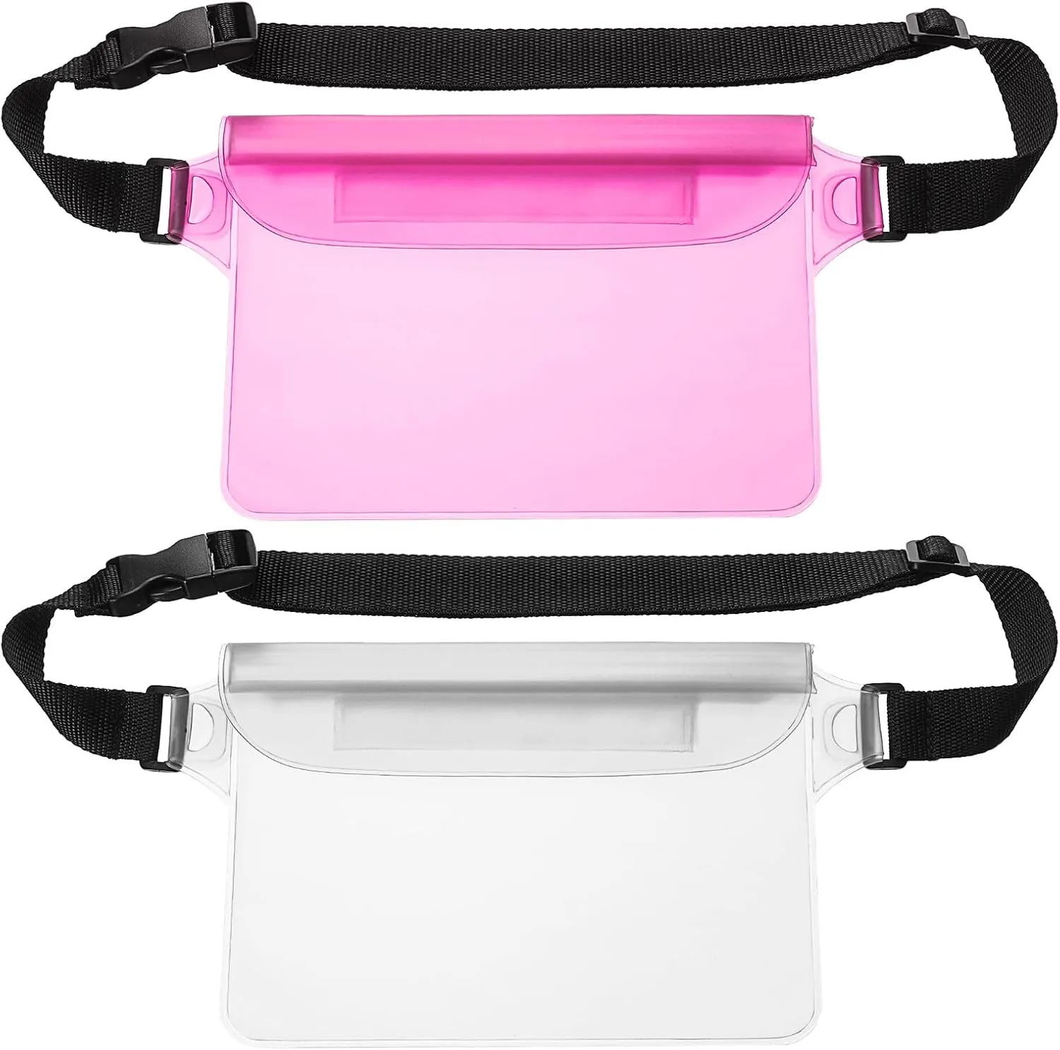 HARFINGTON 2pcs Waterproof Pouch Waterproof Fanny Pack Floating Waterproof Bag with Adjustable Waist Strap for Travel Beach Swimming Kayaking Boating Pool Accessories, Clear White Clear Pink