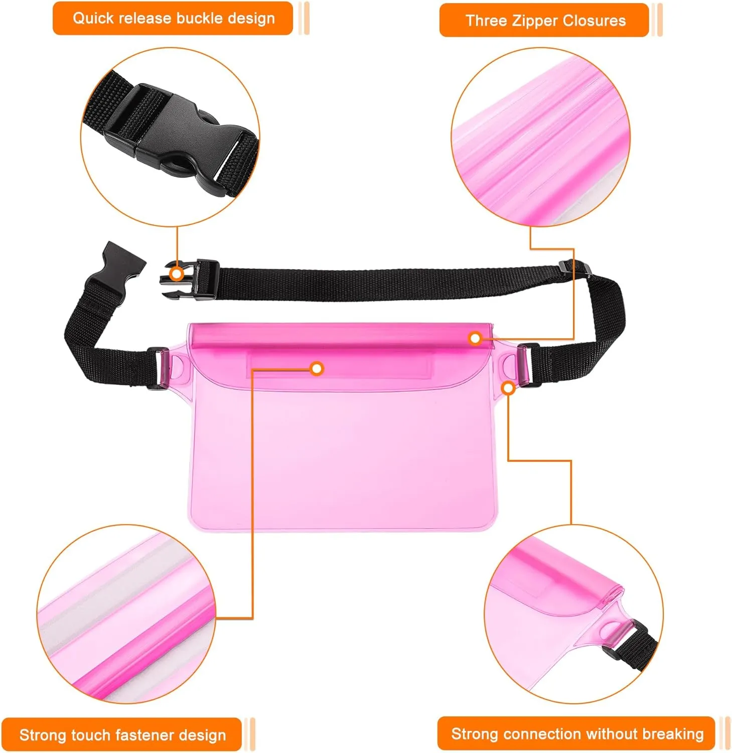 HARFINGTON 2pcs Waterproof Pouch Waterproof Fanny Pack Floating Waterproof Bag with Adjustable Waist Strap for Travel Beach Swimming Kayaking Boating Pool Accessories, Clear White Clear Pink