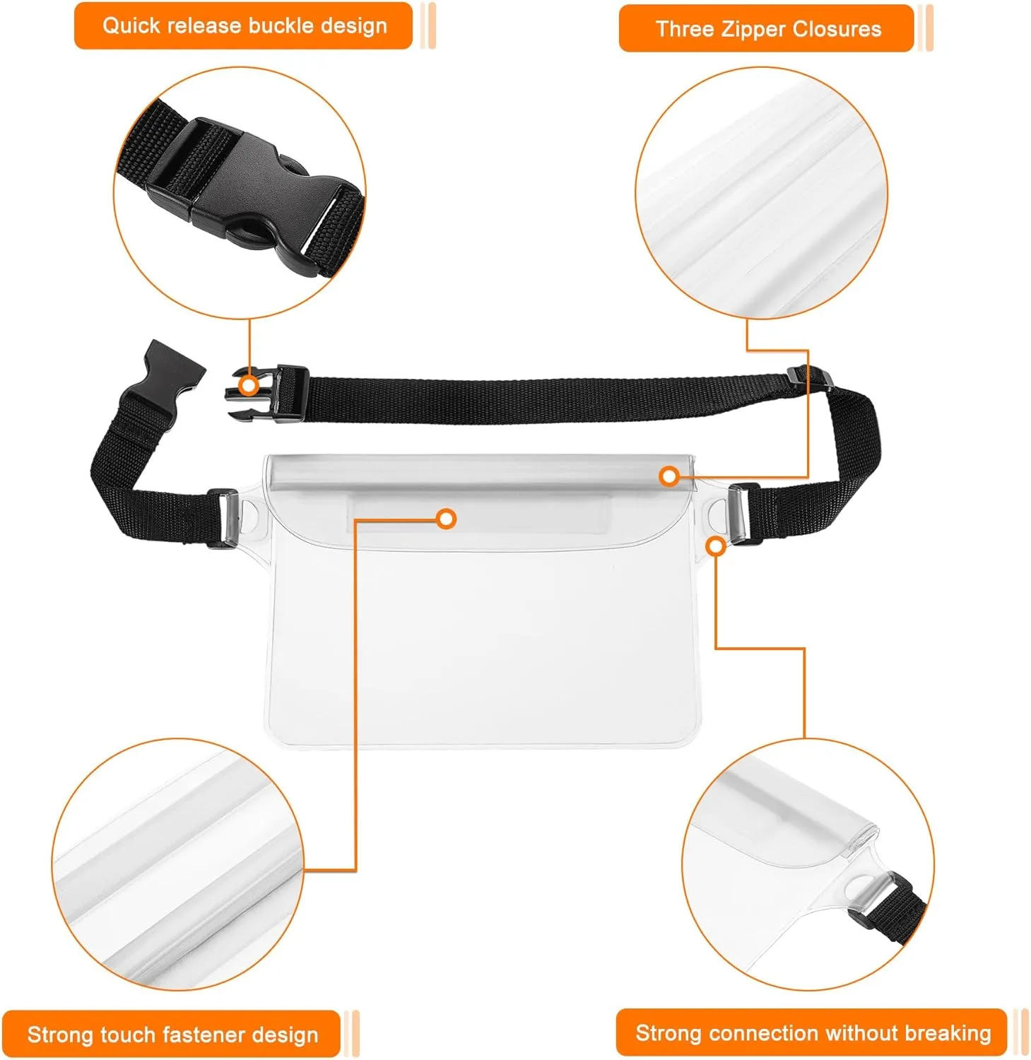 HARFINGTON 2pcs Waterproof Pouch Waterproof Fanny Pack Floating Waterproof Bag with Adjustable Waist Strap for Travel Beach Swimming Kayaking Boating Pool Accessories, Clear White Solid Black