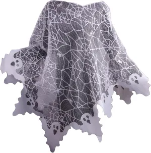 Heritage Lace Halloween Ghost Poncho Costume 58" x 58", Spider Webs with Ghost Border