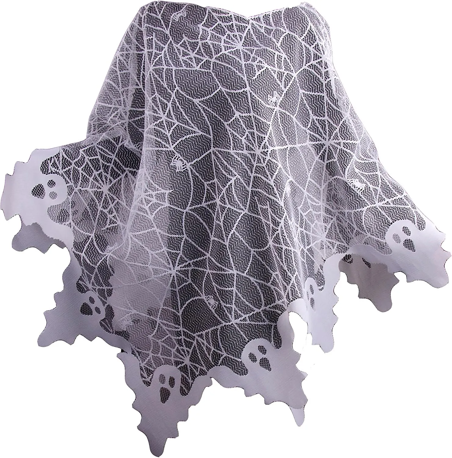 Heritage Lace Halloween Ghost Poncho Costume 58" x 58", Spider Webs with Ghost Border