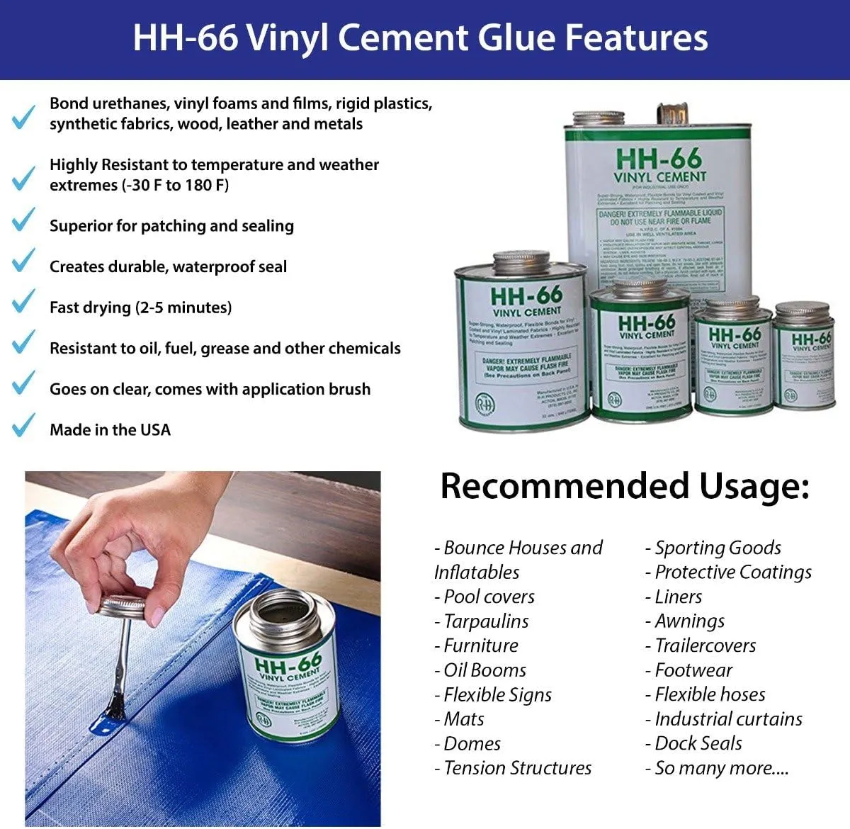 HH-66 Vinyl Repair Kit | Inflatable Bounce House Repair Kit | Includes 4 Ounce Adhesive and Vinyl Roll | for Flexible, Waterproof Repairs of Tears, Punctures, and Holes
