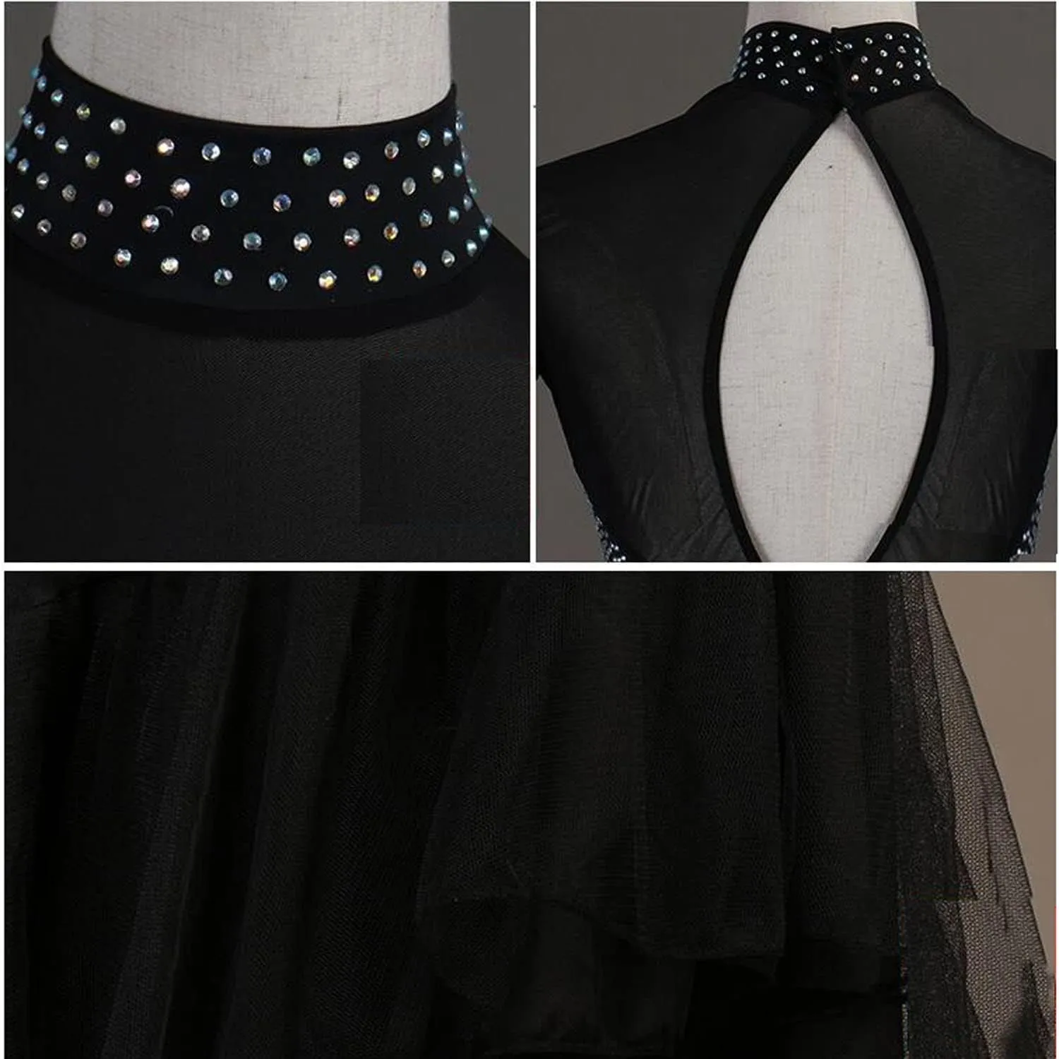 High Collar Latin Dancing Dress Women's Hollow Salsa Cha Cha Dance Outfit Tango Dancewear Double Layer Skirt Hem