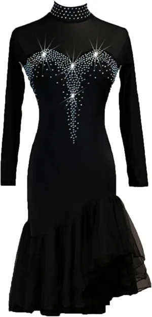 High Collar Latin Dancing Dress Women's Hollow Salsa Cha Cha Dance Outfit Tango Dancewear Double Layer Skirt Hem