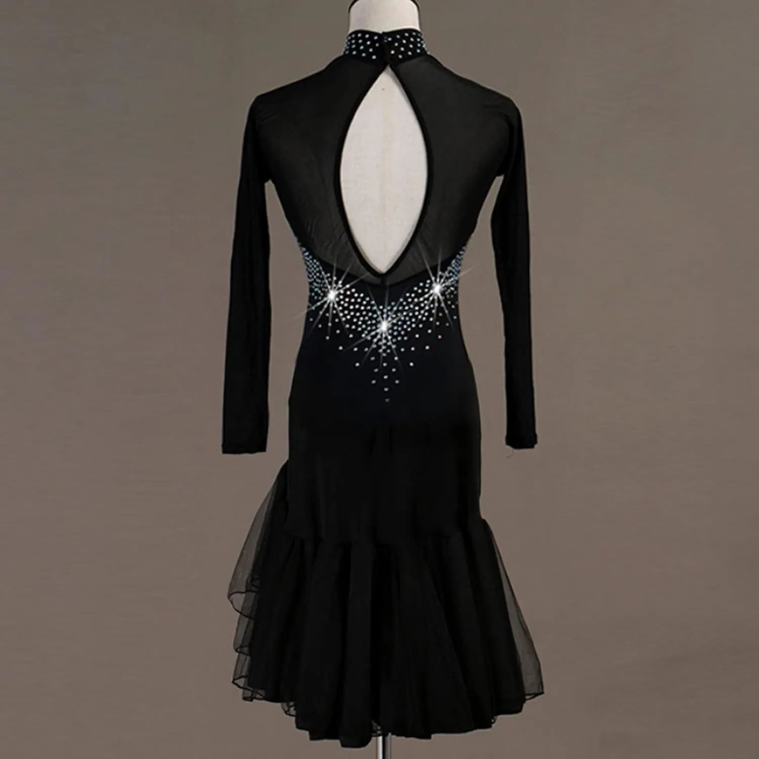 High Collar Latin Dancing Dress Women's Hollow Salsa Cha Cha Dance Outfit Tango Dancewear Double Layer Skirt Hem