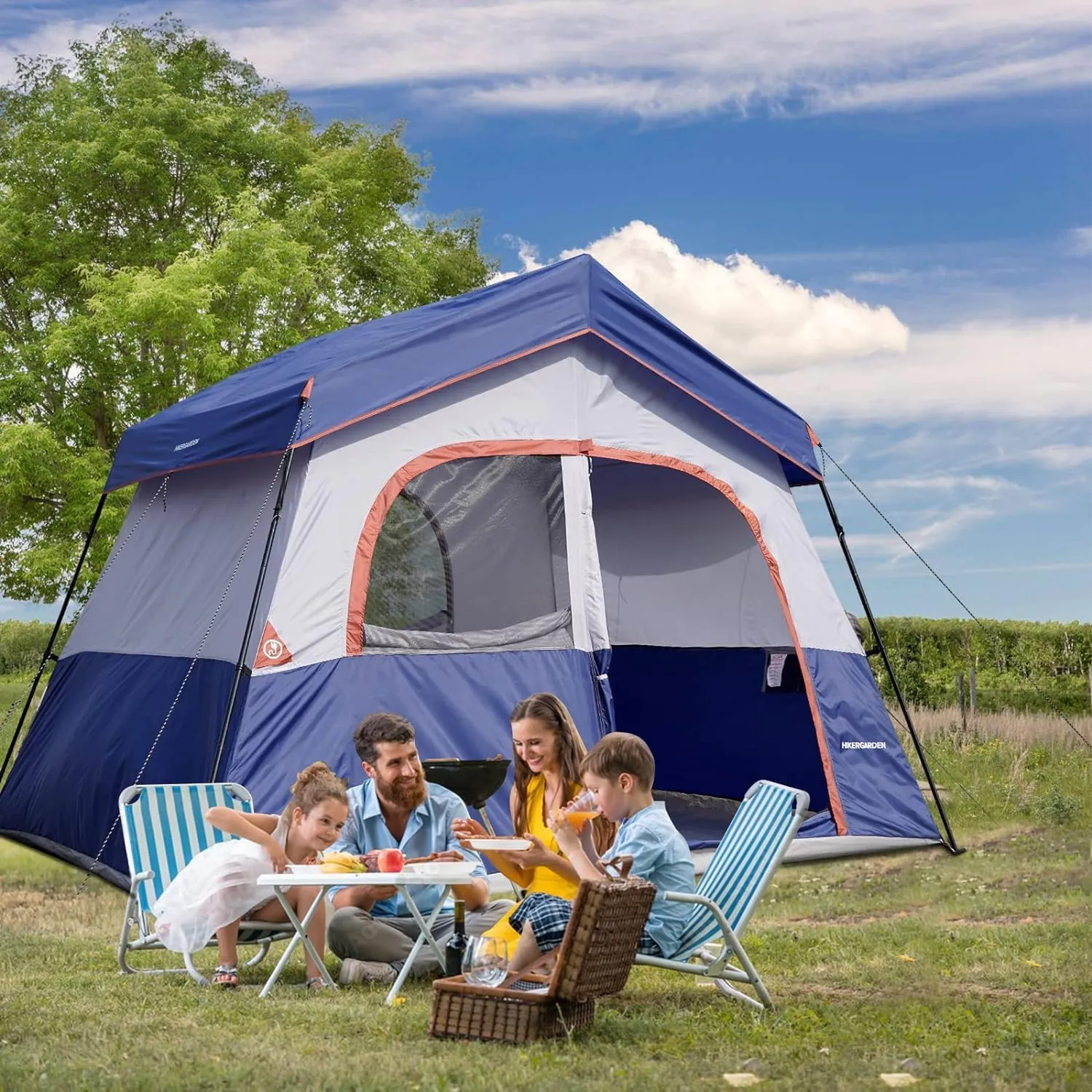 HIKERGARDEN 6-8 Person Camping Tent - Portable Family Cabin Tent for Camp, Windproof Fabric Camp Tent Outdoor for Hiking, Backpacking, Traveling