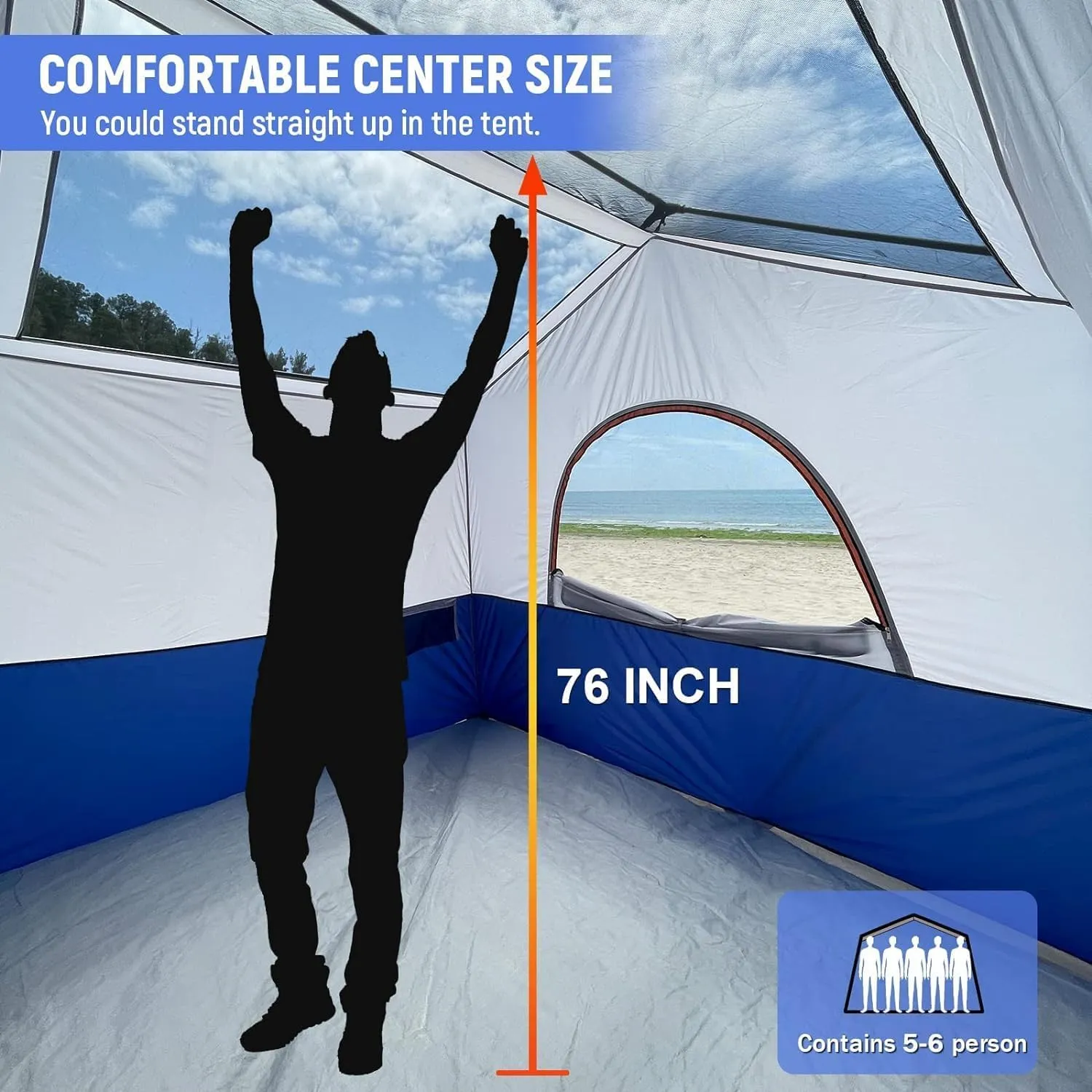 HIKERGARDEN 6-8 Person Camping Tent - Portable Family Cabin Tent for Camp, Windproof Fabric Camp Tent Outdoor for Hiking, Backpacking, Traveling