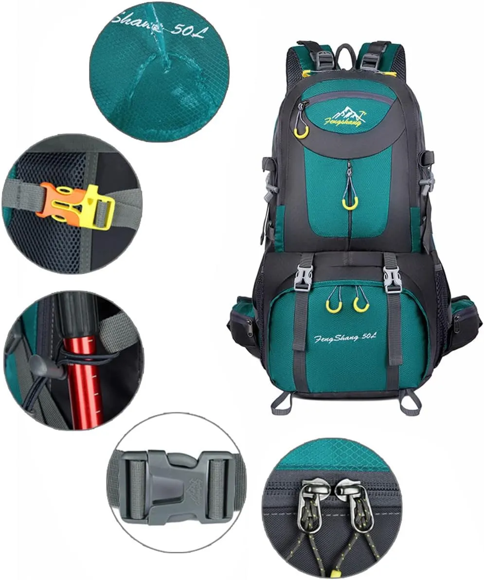 Hiking Backpack 50L Climbing Camping Backpack Large Rucksack for Trekking Travel Outdoor Sport(Dark Green)