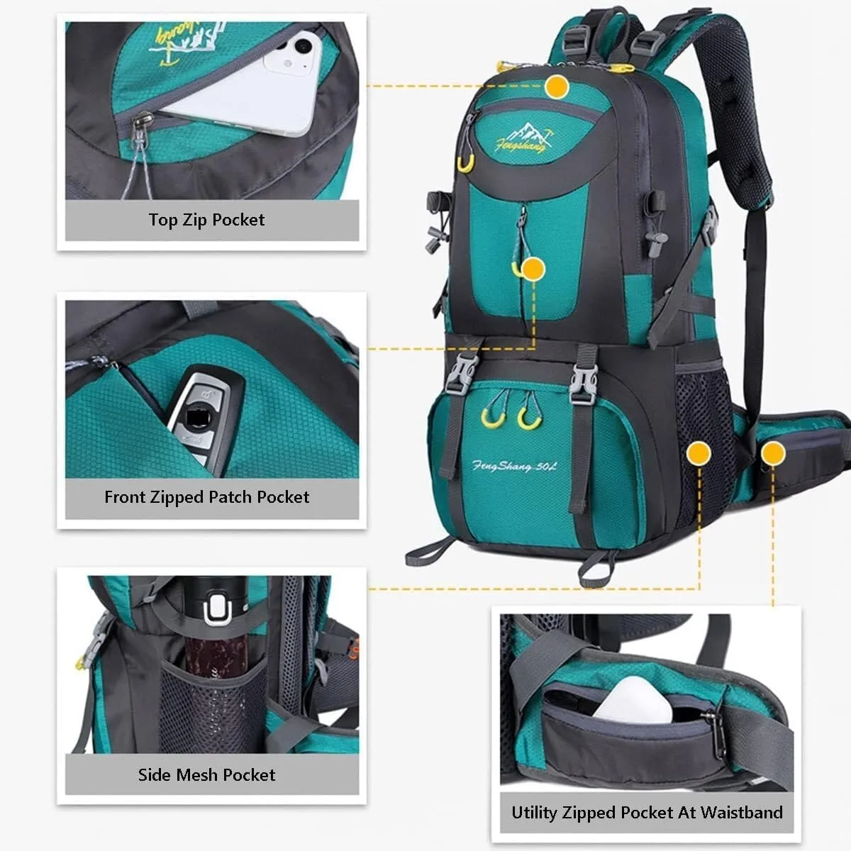 Hiking Backpack 50L Climbing Camping Backpack Large Rucksack for Trekking Travel Outdoor Sport(Dark Green)