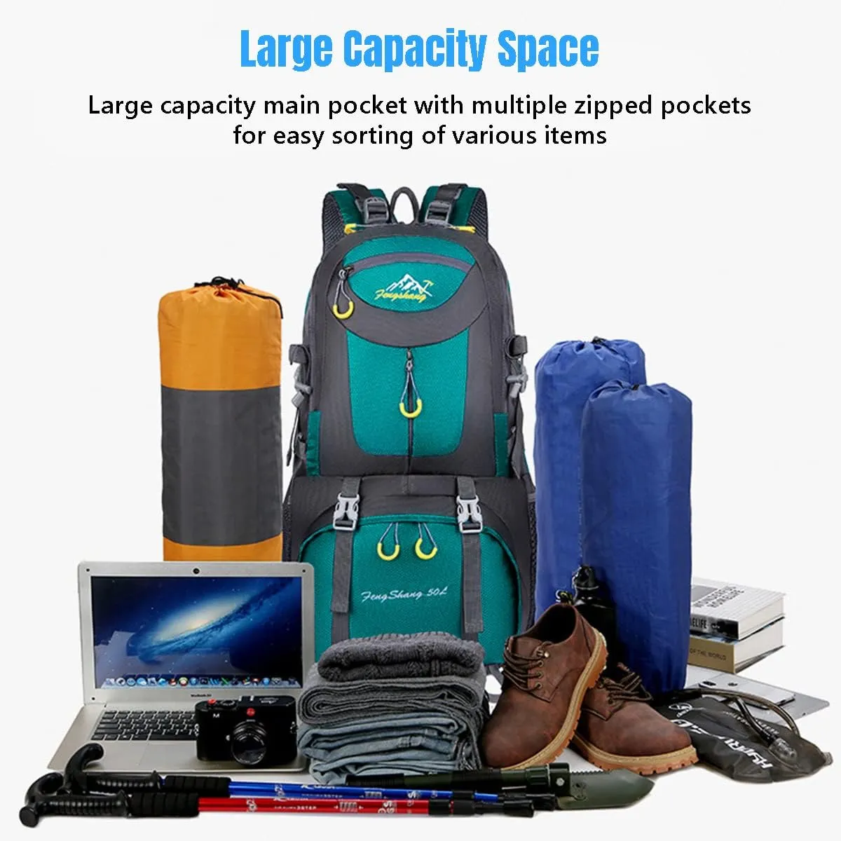 Hiking Backpack 50L Climbing Camping Backpack Large Rucksack for Trekking Travel Outdoor Sport(Dark Green)