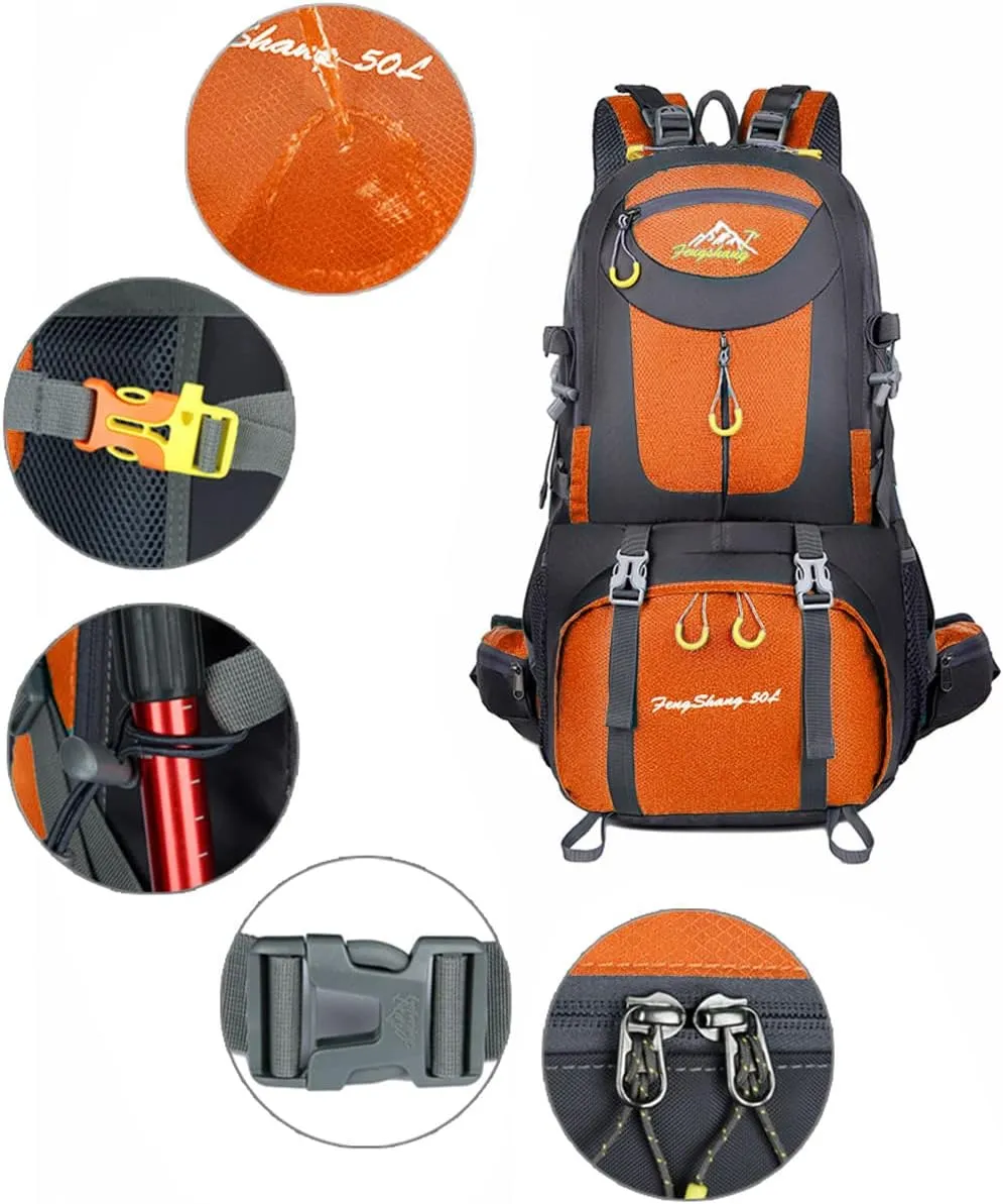 Hiking Backpack 50L Climbing Camping Backpack Large Rucksack for Trekking Travel Outdoor Sport(Orange)