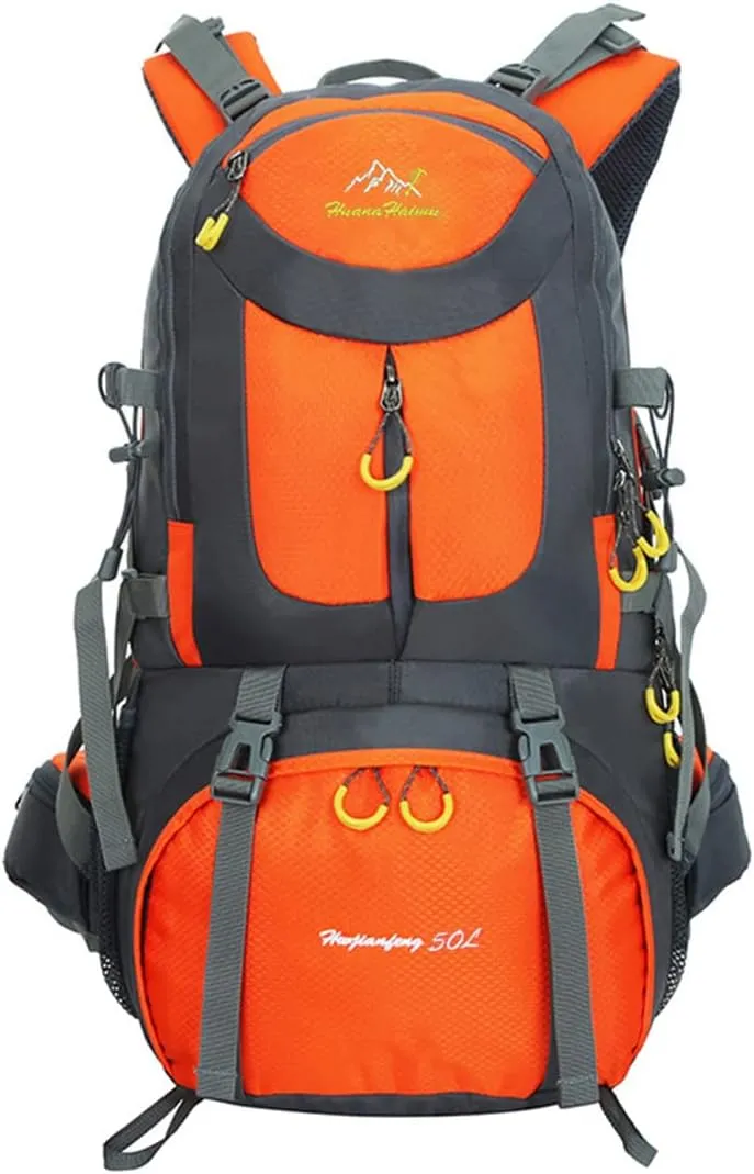 Hiking Backpack 50L Climbing Camping Backpack Large Rucksack for Trekking Travel Outdoor Sport(Orange)