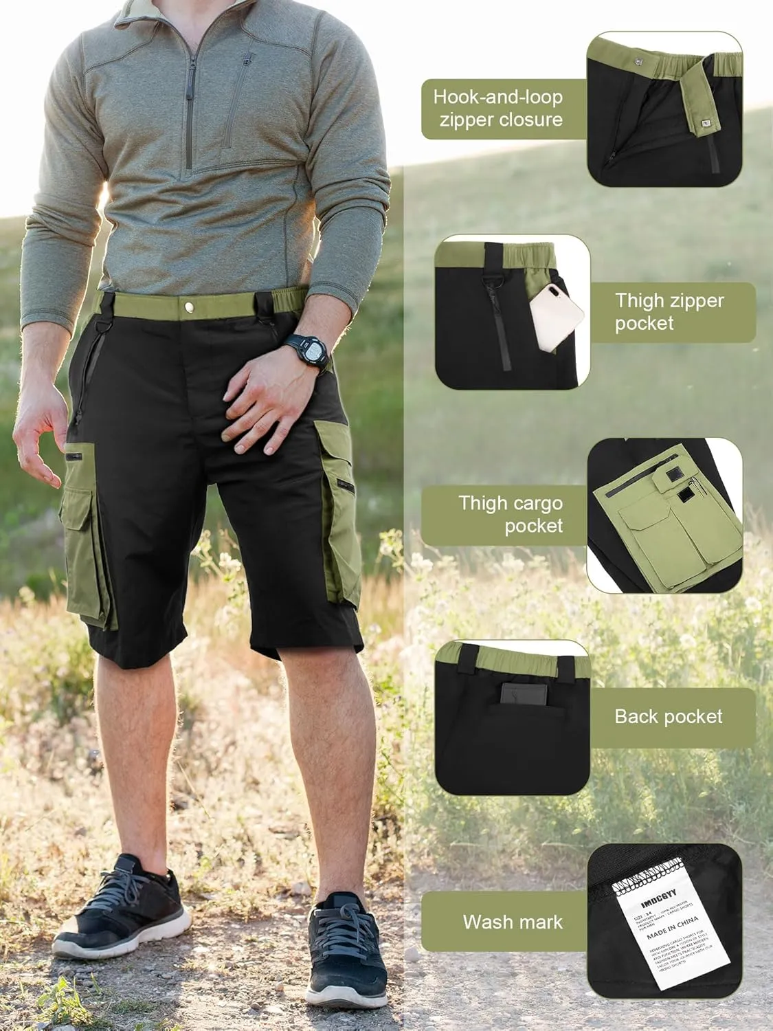 Hiking Cargo Shorts for Men,11 Multi-Pockets Outdoor Shorts,Quick-Dry,Lightweight,Multi-Purpose Tactical Shorts