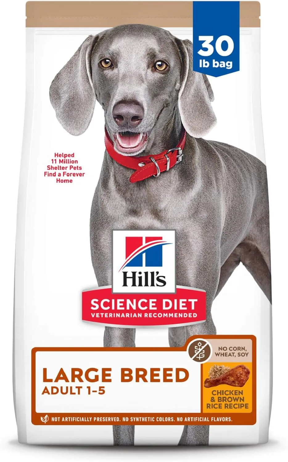 Hill's Science Diet Large Breed, Adult 1-5, Large Breed Premium Nutrition, Dry Dog Food, No Corn, Wheat, Soy Chicken & Brown Rice, 30 lb Bag