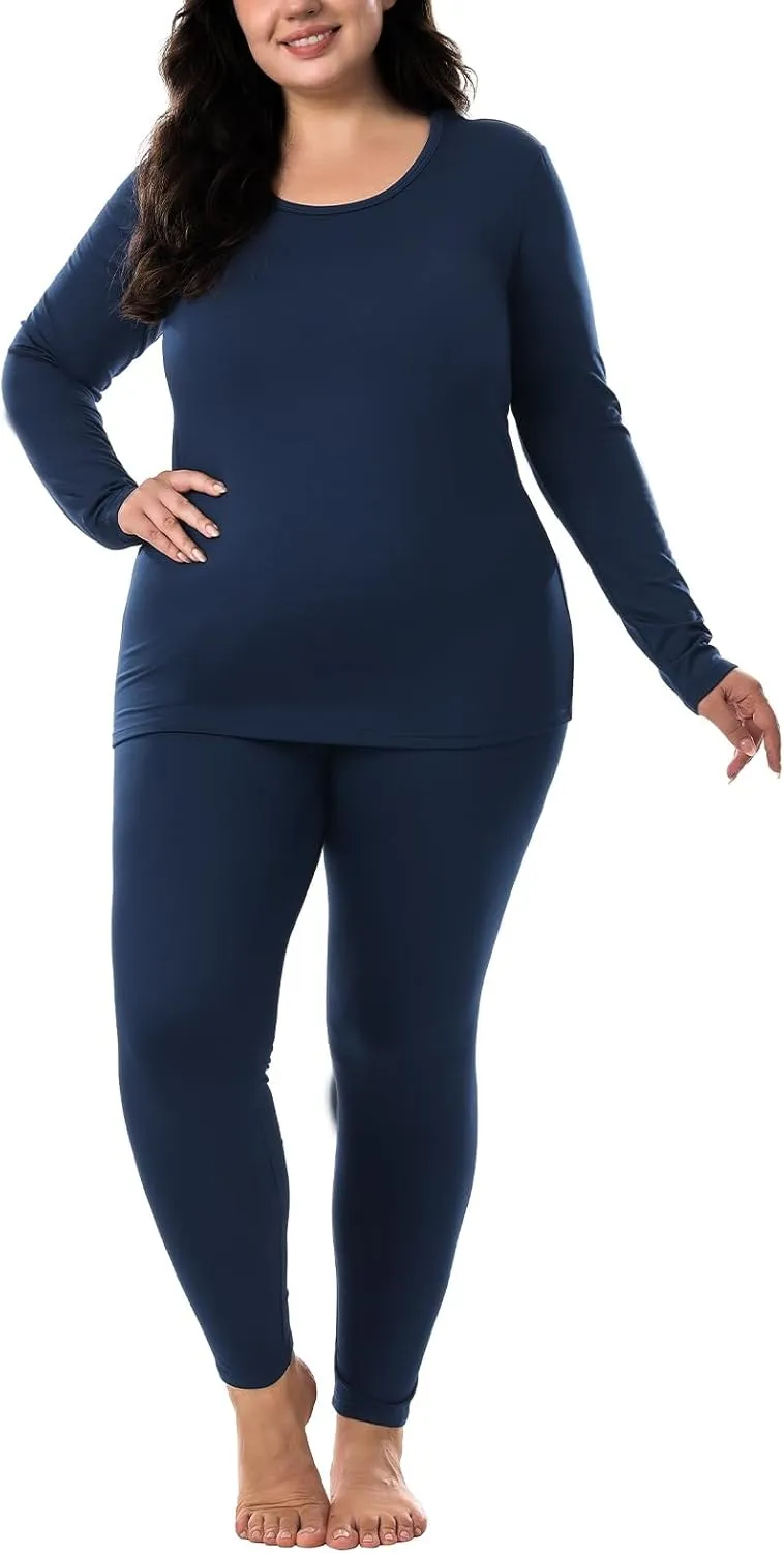 HOdo Plus Size Thermal Underwear Women Long Johns Fleece Lined Base Layer Top and Bottom Sets 1X-5X
