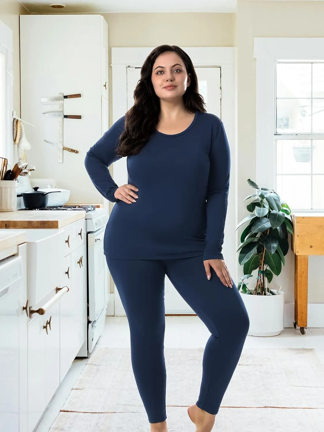 HOdo Plus Size Thermal Underwear Women Long Johns Fleece Lined Base Layer Top and Bottom Sets 1X-5X
