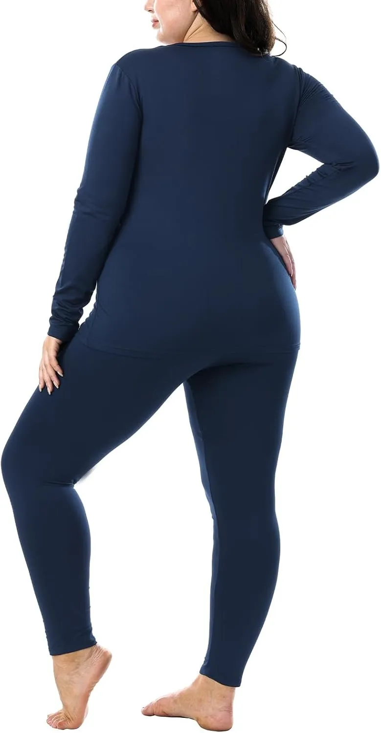 HOdo Plus Size Thermal Underwear Women Long Johns Fleece Lined Base Layer Top and Bottom Sets 1X-5X