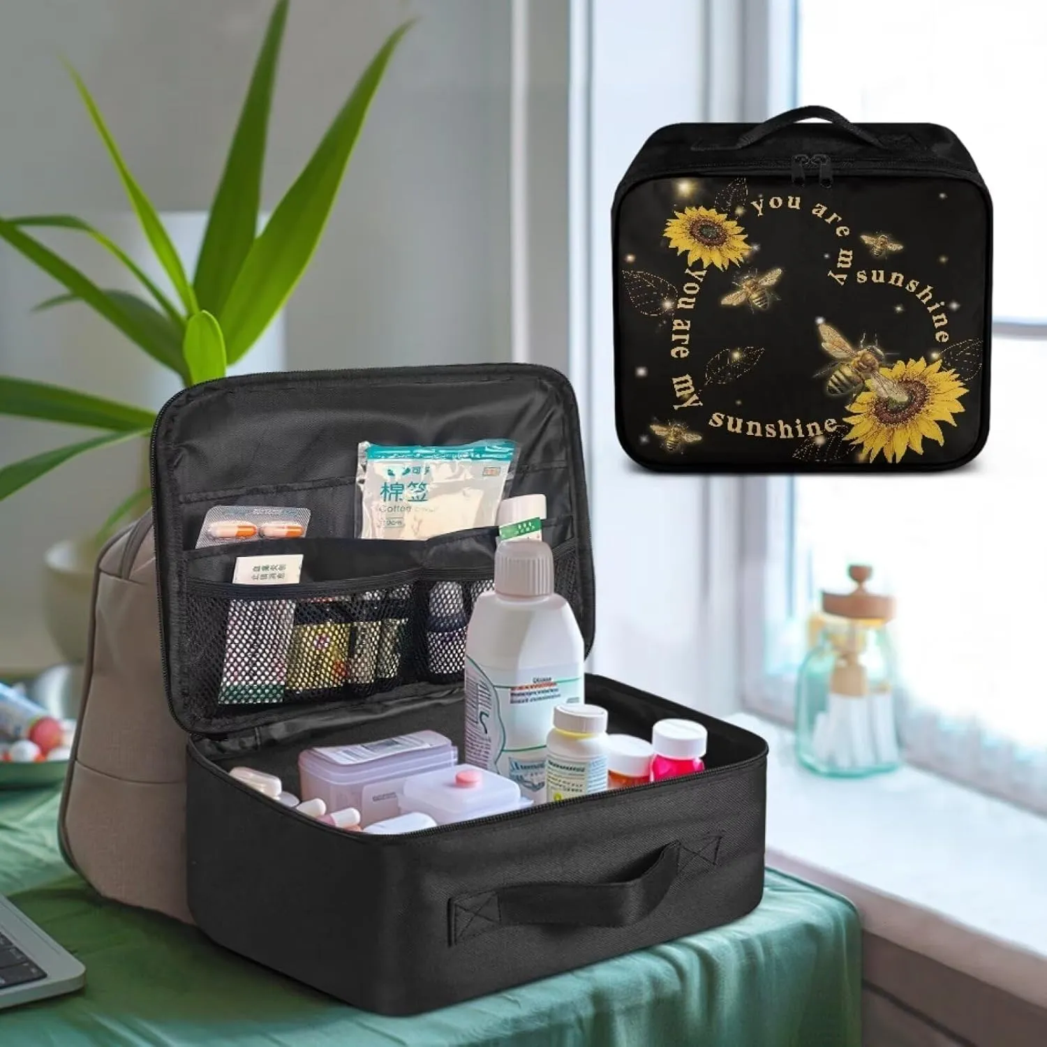 Home First Aid Kit Sunflower Butterfly Medicine Storage Box with Handles Lightweight First Aid Bag Empty Medical Bag Emergency Survival Kit