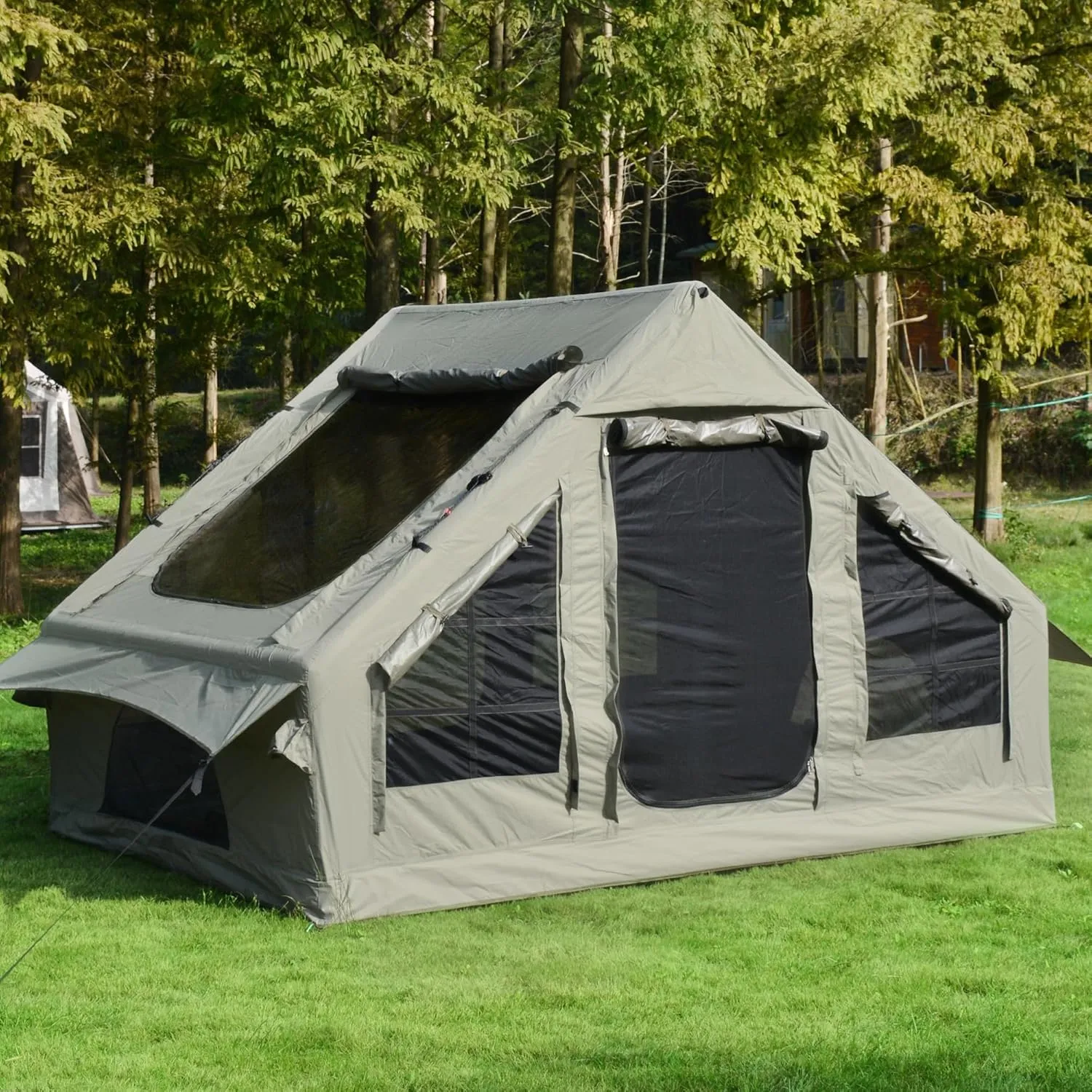 HOMEFUN 4 Person Inflatable Tent with Air Pump, All-Weather Blow Up Tent with Privacy Divider, Easy Setup & Privacy Divider for Camping