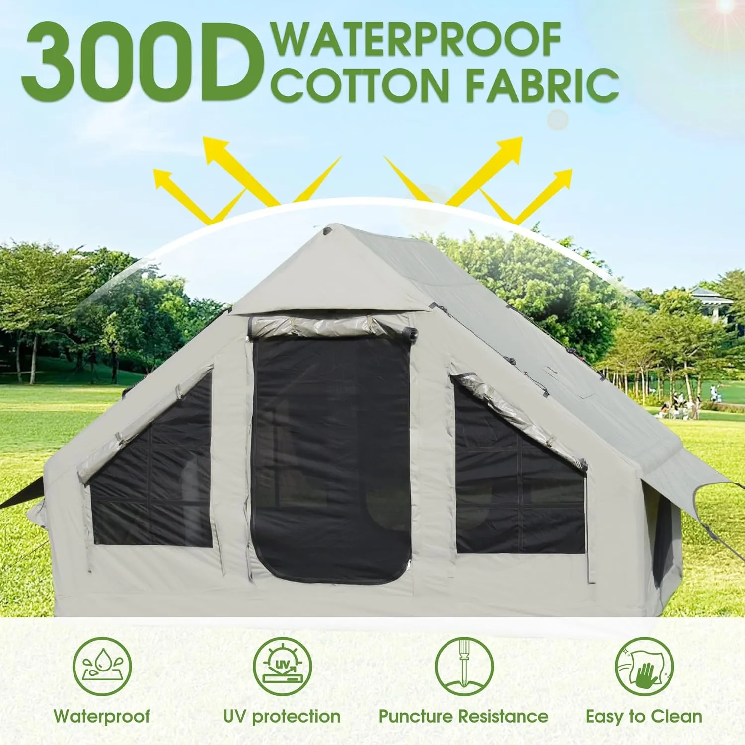 HOMEFUN 4 Person Inflatable Tent with Air Pump, All-Weather Blow Up Tent with Privacy Divider, Easy Setup & Privacy Divider for Camping