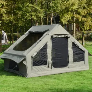HOMEFUN 4 Person Inflatable Tent with Air Pump, All-Weather Blow Up Tent with Privacy Divider, Easy Setup & Privacy Divider for Camping