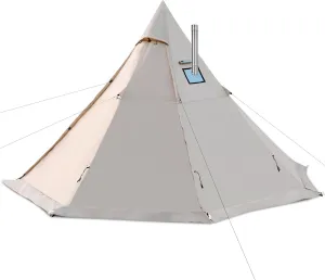 Hot Tent with Stove Jack, 4 Season 3-4 Person Tipi Tent for Camping, 8.2ft Standing Room with Snow Skirt, Cold Weather Shelter for Family Fishing, Hiking, Hunting, Backpacking