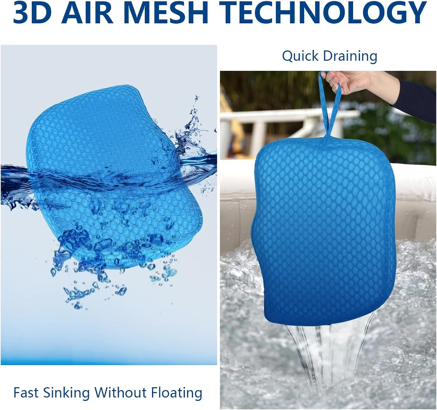 Hot Tub Booster Seat, Weighted SPA Booster Seat Cushion for Adults, 3D Air Mesh Hot Tub Seat Accssories with Non-Slip Micro Dot Bottom,Indoor or Outdoor Quick Dry Hot Tub Pillow (1 Pack-Blue)