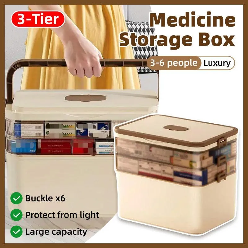Household Medicine Box 3 Layer Plastic Portable First Aid Storage Organizer Case