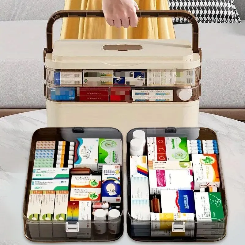 Household Medicine Box 3 Layer Plastic Portable First Aid Storage Organizer Case