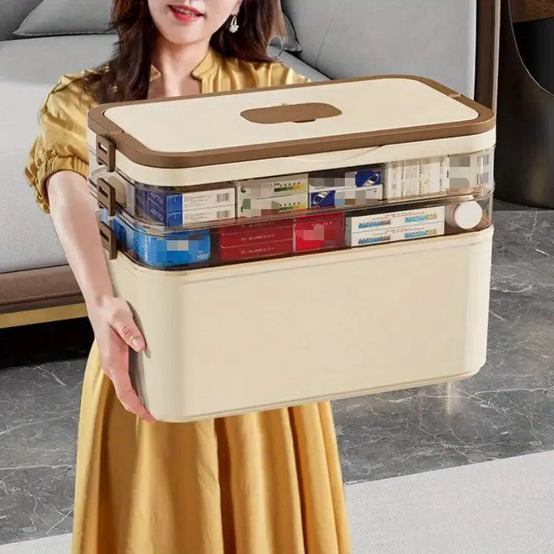 Household Medicine Box 3 Layer Plastic Portable First Aid Storage Organizer Case