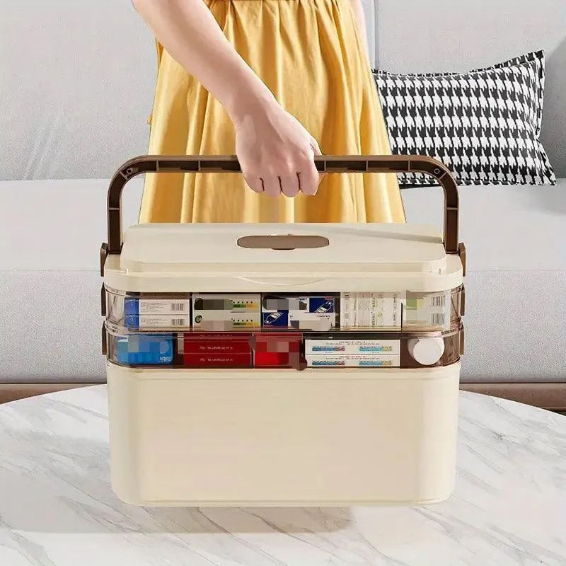 Household Medicine Box 3 Layer Plastic Portable First Aid Storage Organizer Case