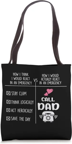 How I Would Actually React In An Emergency Funny Father Day Tote Bag