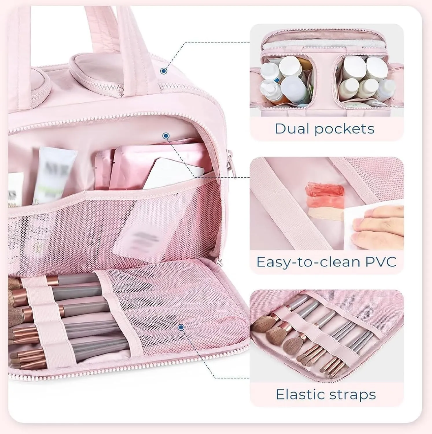 Humidity Travel Cosmetic Bag,Humidityt Large Capacity Wide-Open Travel Cosmetic Bag,0.6lb Lightweight Large Wide-open Bag With Handle for Journey,Toiletries,Essentials (White)