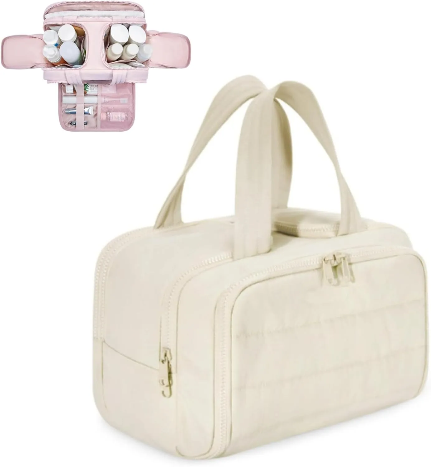 Humidity Travel Cosmetic Bag,Humidityt Large Capacity Wide-Open Travel Cosmetic Bag,0.6lb Lightweight Large Wide-open Bag With Handle for Journey,Toiletries,Essentials (White)